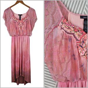 Vintage Y2K Dress Size Small Stretch Romantic Pink Layered Mesh Studded Hi Lo